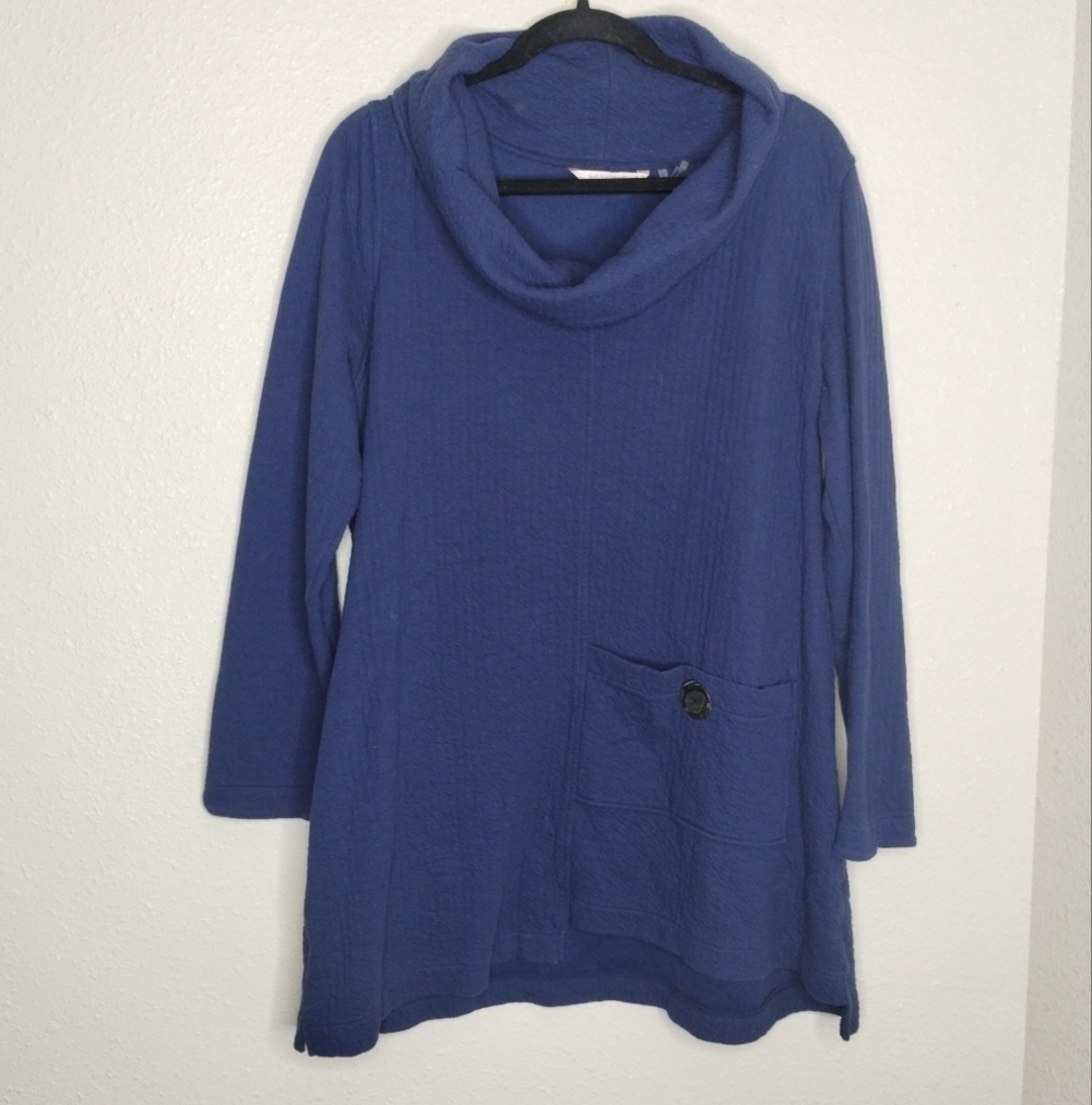 Soft Surroundings Blue Cowl Neck Tunic with Pocket Women's Size Large